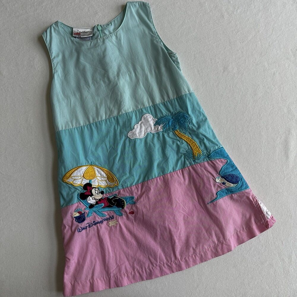 Disney Cruise Line Embroidered Minnie Girls Dress Sz XS Vacation DCL Castaway